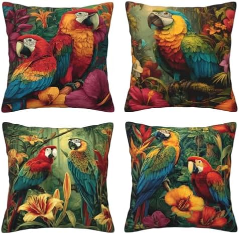 Parrot Throw Pillow Covers Set of 4 Decorative Soft Double Sided Print Pillow Case Farmhouse Home Decor for Living Room Sofa Couch 18x18