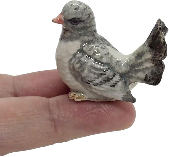 WitnyStore Tiny 1½" Long Gray Brown Turn Left Pigeon Bird Figurine - Miniature Hand Made Painted Ceramic Birds Aves Colorful Porcelain Feathered Animals Cute Decorative Collectible Figure Décor Gifts