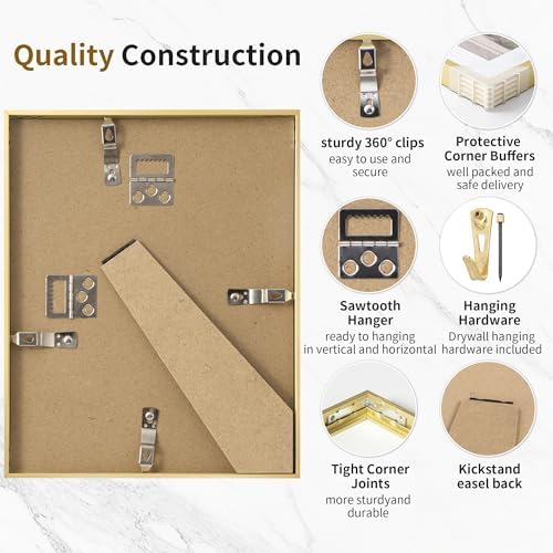 6x9 Metal Picture Frame - High-End Aluminum Frame for Art, Simple and Elegant 6 by 9 Poster Photo Frame for Wall Gallery, Mount Horizontally or Vertically, Gold, 1 Pack
