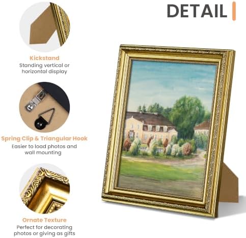 upsimples Vintage 8.5 by 11 Picture Frame, Antique Gold Frames, 2 Pack