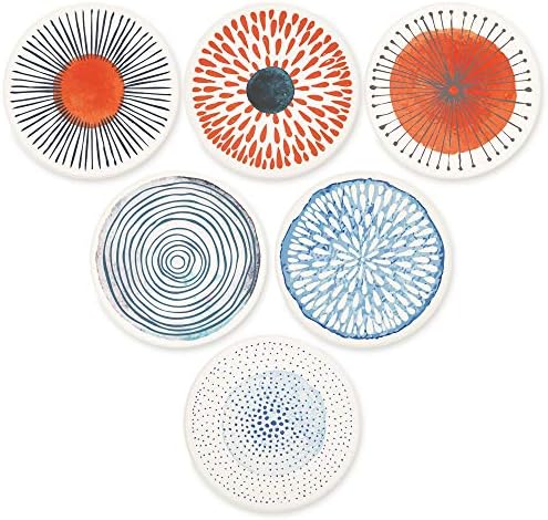 AD Set of 6 Coasters for Drinks Absorbing Round Ceramic Stone Coaster with Cork Base Tabletop Protection Mat for Mugs and Cups,Office,Kitchen (Colorful Series)