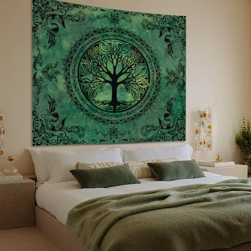 Green Boho Tapestry for Bedroom, Large Hippie Tree of Life Wall Tapestries