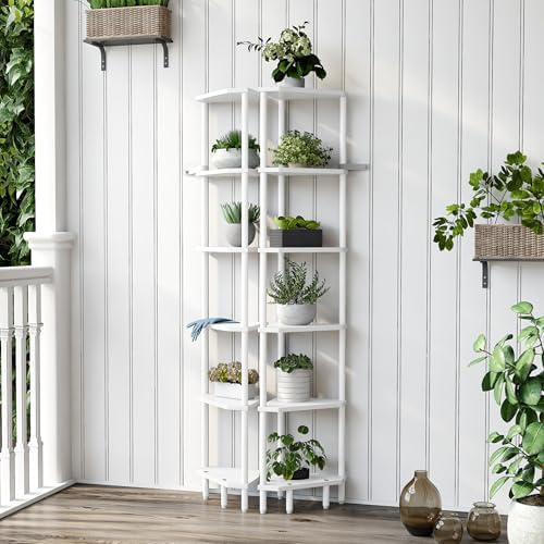 6 Tier Corner Shelf with LED Light, 66.5'' Tall Standing Shelf