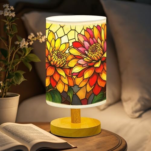 Zinnia Table Lamp LED 3-Color Pressed Bedside, Zinnia Shade Lamp with Wood Base for Bedroom Living Room Desk Office TL01