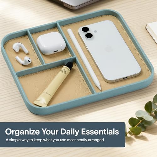 Nordik Leather Valet Tray - Medium EDC Tray - Seafoam Mist 9.5 x 7.9 in