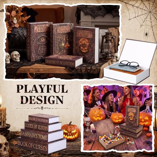 Sabary Set of 4 Decorative Books Boxes Faux Books Stacked for Coffee Tables Modern Home Bookshelves DIY Crafts Decor(Classic,Halloween)