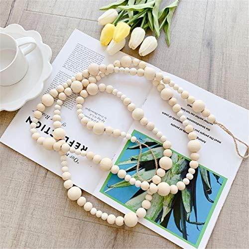 Anntool Wood Bead Garland 7.2 Feet, Farmhouse Garland Rustic Beads, Boho Beaded Garland Wall Hanging, Wooden Garland Beads Christmas Tree, Country Holiday Prayer Beads for Tiered Tray, Home Decor (2)