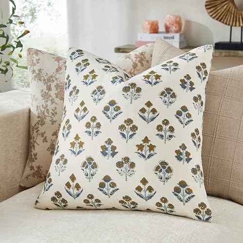 Floral Throw Pillow Covers Set of 2, 22x22 Inches Brown