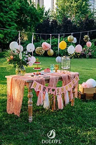 DOLOPL Coral Baby Shower Decorations for Girl Cheesecloth Table Runner 13.3ft Boho Gauze Cheese Cloth Table Runner Rustic Sheer Runner 160inch Long for Wedding Bridal Birthday Party Cake Table