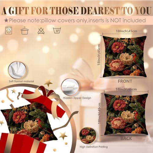 Dark Exotic Floral Parrot Throw Pillow Cover 18x18