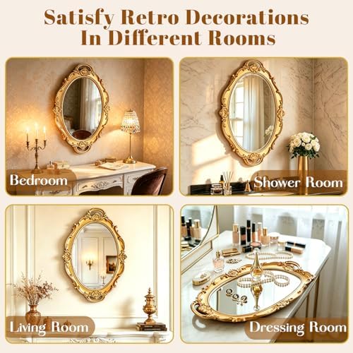 YUSONG Vintage Oval Wall Mirror 14.5 x 10 Inch Gold Antique Decor