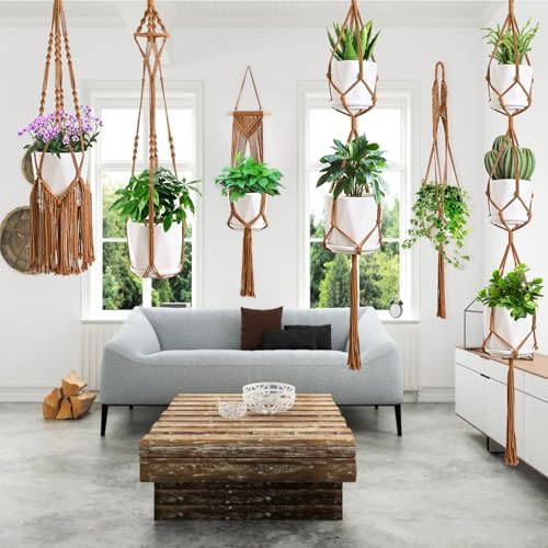 SFENNGPET Macrame Plant Hangers, 6Pack Hanging Planters for Indoor Plants