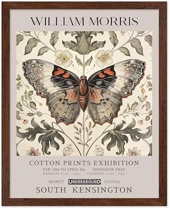 Poster Master William Morris Poster - Butterfly Print - Moth Illustration - Botanical Art - Flower Art - Exhibition Illustration - Animal Illustration - Floral Painting - Aesthetic Office or Bedroom Decor - 16x20 Brown Framed