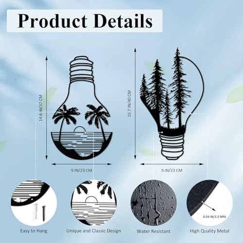 ESTART Metal Pine Tree Wall Art, Metal Bulb Wall Decor | Nature Rustic Farmhouse Cabin Decor, Forest Wall Art for Home Living Room Bedroom Office Indoor and Outdoor Decoration