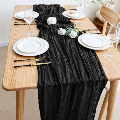 Wokceer Cheesecloth Table Runner Black 10FT Boho Gauze Runner, 6 Pack