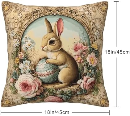 Easter Bunny Egg Vintage Throw Pillow Covers Set of 4 Decorative Soft Double Sided Print Pillow Case Farmhouse Home Decor for Living Room Sofa Couch 18x18