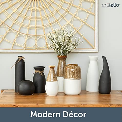 Crutello Black & White Ceramic Bud Vase Set, 2 Vases | Mid Century Modern Home Decor, For Mantles, Bookshelves, Tables & Entryways