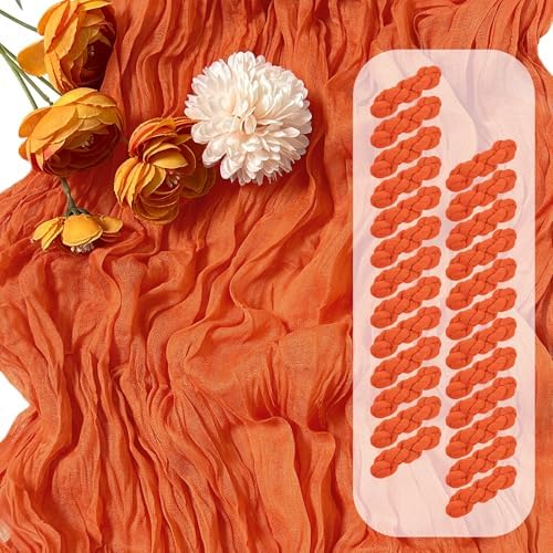 25 Pack Orange Cheesecloth Table Runner 17 x 108 Inch Gauze Table Runner Fabric Semi Sheer Cheese Cloth Table Runner Bulk for Rustic Romantic Wedding Baby Shower Table Decoration