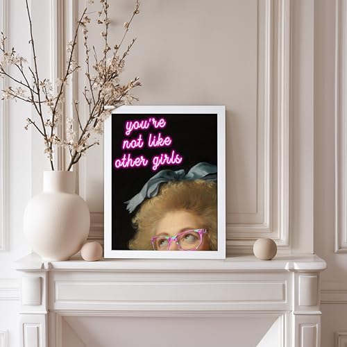 Poster Master You're Not Like Other Girls Print - Pink Neon Poster - Altered & Pop Art - Housewarming Gift for Men & Women - Decor for Bedroom, Living Room or Dorm - 8x10 White Framed