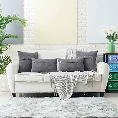 HWY 50 Grey Chenille Throw Pillow Covers 16x16 Inch Buttons Pack of 2