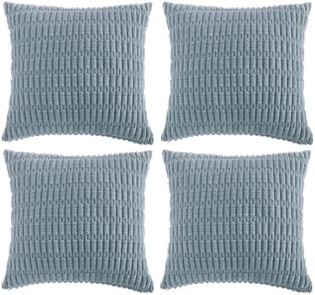Fancy Homi 4 Packs Decorative Throw Pillow Covers for Living Room Couch Bed, Modern Farmhouse Boho Home Décor Accent Cushion Case, 12" x 12", Light Blue