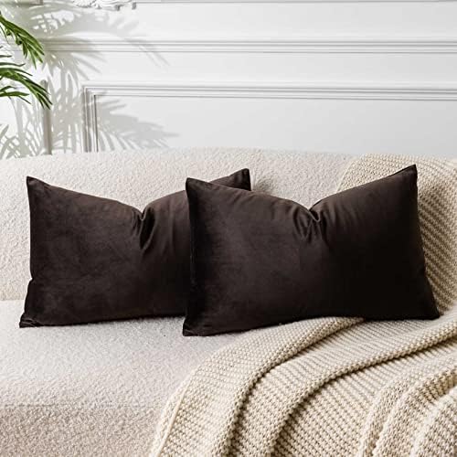 JUSPURBET 12x20 Lumbar Velvet Throw Pillow Covers Set of 2,Coffee