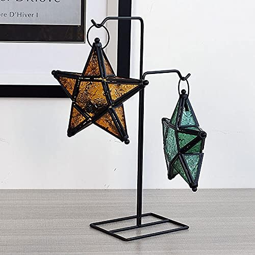 Sziqiqi Glass Star Tealight Lantern, Hanging Star Candle Holder, Green
