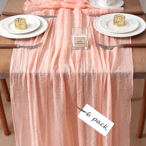 6Pcs Cheesecloth Table Runner Pink 10FT Boho Gauze Cheese Cloth Table Runners 120 Inches Long Rustic Sheer for Centerpiece Home Party Christmas Wedding Baby Shower Spring Easter Decor
