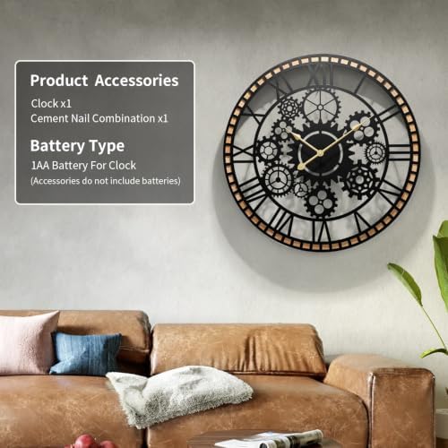 Large Decorative Wall Clocks，28" Silent Wall Clock for Bedroom & Office，Battery Operated with Solid Wood Frame for Kitchen/Farmhouse/Classroom