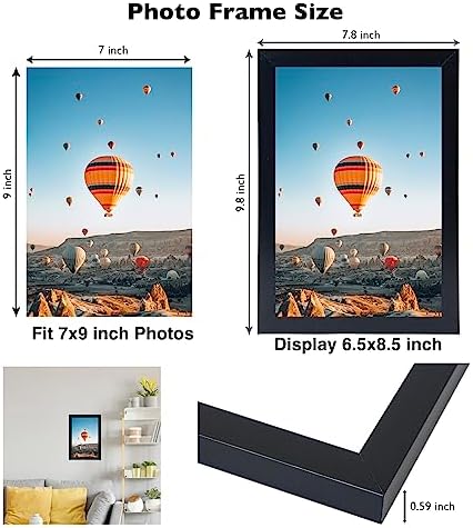 JCJMY 7x9 Picture Frame Set of 6 Black for Wall Hanging or Tabletop- Wall Mounting Horizontally or Vertically, 7 x 9 Wall Gallery Poster Photo Frames for 7 by 9 Photo,6 Pack, Black