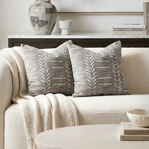 BlissBlush Decorative Throw Pillow Covers 20x20 Set of 2, Light Gray Soft Woven Chenille Accent Pillow Covers for Couch Sofa Bed, Textured Farmhouse Cushion Covers