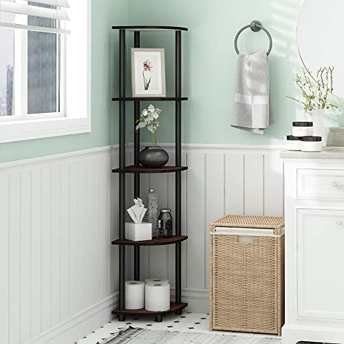 Furinno TURN-N-TUBE Corner Shelf Set of 2, 5-Tier Corner Bookshelf, Open Storage Shelves, for Organization and Storage, Living Room, Home Office, Garage, Dark Cherry