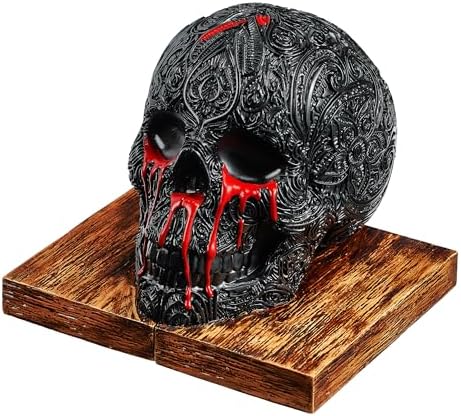Skull Book Ends Gothic, Lifesize Human, Heavy-Duty Bookends, Skeleton Decorations, Bookends for Shelves, Heavy Books, Black Skull Design Bookend 7x5.1x6.3, Spooky Decor, Holiday - Bloody Black & Red