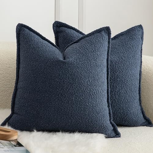 MANDIOO Pack of 2 Decorative Throw Pillow Covers Accent Solid Woven Textured Cushion Covers Pillow Cases Bedroom Living Room Sofa Home 24 x 24 Inch Blue