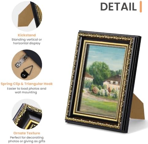 upsimples Vintage 5x7 Picture Frame, Antique Black and Gold Frames, 2 Pack