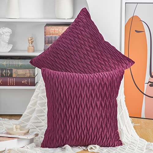 MADIZZ Set of 2 Super Soft Velvet Decorative Throw Pillow Covers 20x20 inch Burgundy Square with Texture Luxury Style Cushion Case Pillow Shell for Sofa Bedroom