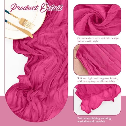 10 Pack Hot Pink Cheesecloth Table Runner Long,21.5 x 120 Inch