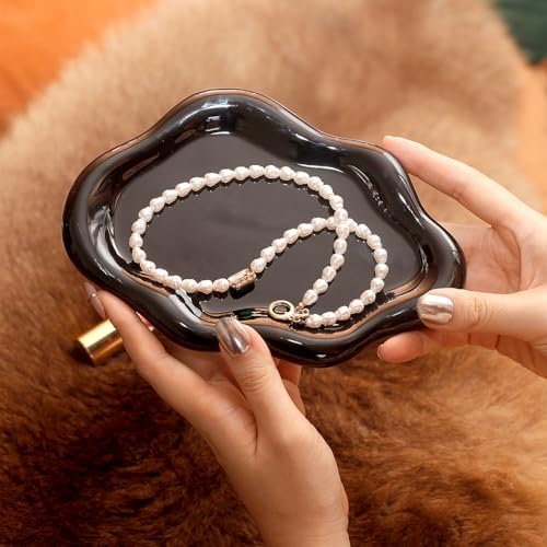 Jewelry Dish Trinket Tray for Women, Ring Dish Holder, Unique Cloud Shape Ceramic Plate Cute Things Vanity Aesthetic Room Decor Mother's Day Birthday (Balck)