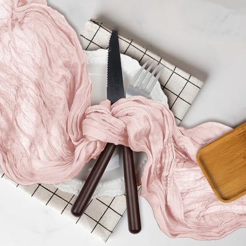 Le courant 12pcs 10Ft Cheesecloth Table Runner, Rustic Boho Gauze Cheese Cloth Runner Table Runner for Weddings Bridal Baby Shower Birthday Holiday Parties Home Decor, Dusty Pink