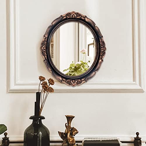 Eaoundm 13.1 x 14.8 inchs Plastic Frame Wall Mirror(Vintage Gold Bronze) | Vintage Hanging Mirrors for Bedroom Living-Room Dresser Decor Oval