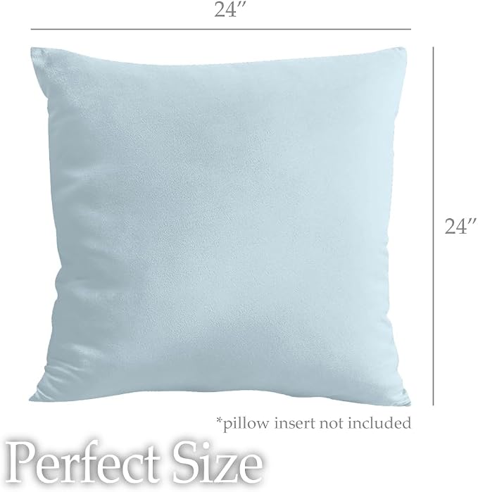 lalaLOOM Velvet Throw Pillow Covers, Set of 2, 24x24 Light Blue
