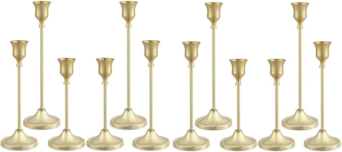 Candlestick Holders 4 Sets(12 Pcs), Gold Candle Holders with Anti-Slip Pad, Metal Taper Candle Holder, Candle Holder for Wedding Fireplace Mantel Housewarming Gift