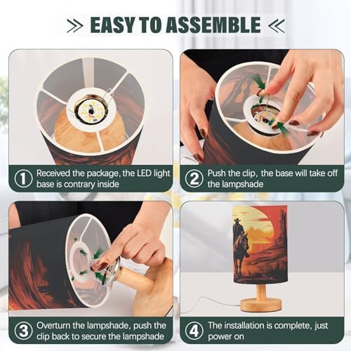 ALAZA American Sunset Cowboy Decor Bedside Table Lamp with USB Port for Bedroom Nightstand Office Desk LED Bulb Included
