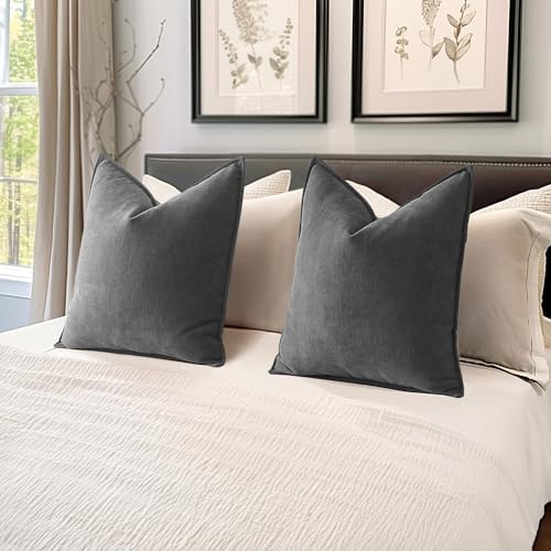 MIULEE Pack of 2 Dark Grey Euro Shams Chenille Pillow Covers 22x22 Inch