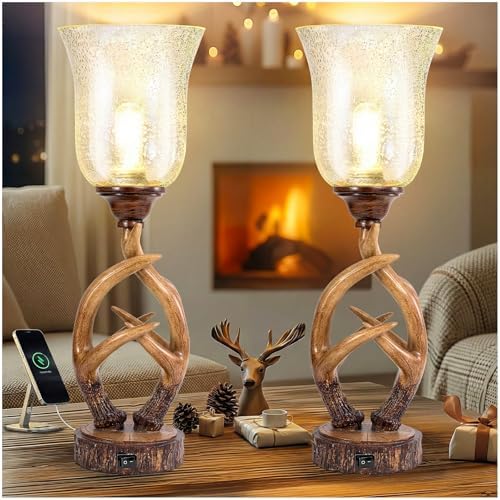 Scenekoy 20.5" Antler Table Uplight Lamp Set of 2 for Living Room Bedroom