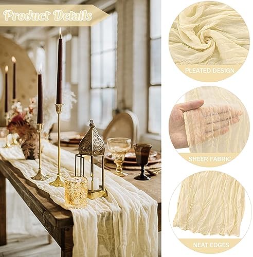 Beige 10FT Cheesecloth Table Runner Boho Gauze Fabric Table Runner Rustic Sheer Runner for Wedding Bridal Baby Shower Birthday Party Boho Table Decor（1 Pack Beige）
