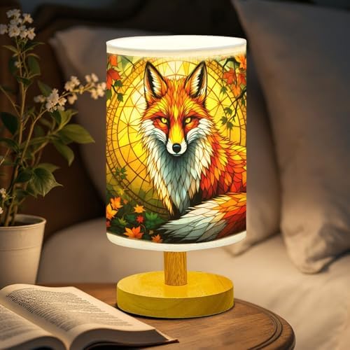 Butterfly Table Lamp LED 3-Color Pressed Bedside, Shade Lamp with Wood Base for Bedroom Living Room Desk Office TL01 (Fox Table Lamp)