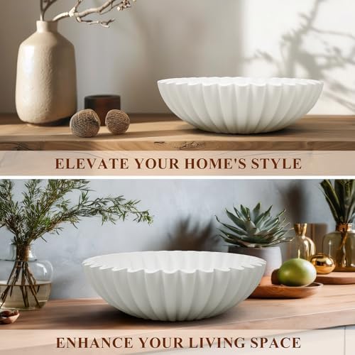 YMXYJM Large Decorative Bowl, Modern Handicraft Bowls for Home Decor, Decorative Fruit Bowl for Kitchen Counter, Ruffle Bowl Decor, Stylish Key Bowl for Entry Table, White