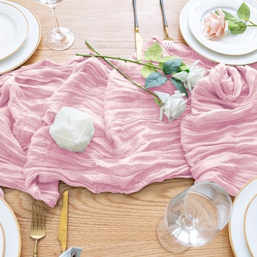 Wokceer Cheesecloth Table Runner Blush Pink 10FT Boho Gauze Runner, 2 Pack