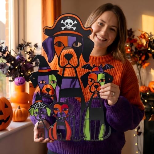 WQLLWFC Halloween Dog Metal Art Wall Decor，Fall Decorations for Home | Farmhouse Halloween Indoor Outdoor Wall Hanging Sign for Front Porch Living Room Bedroom Autumn Home Decor, Dog Lover Gift